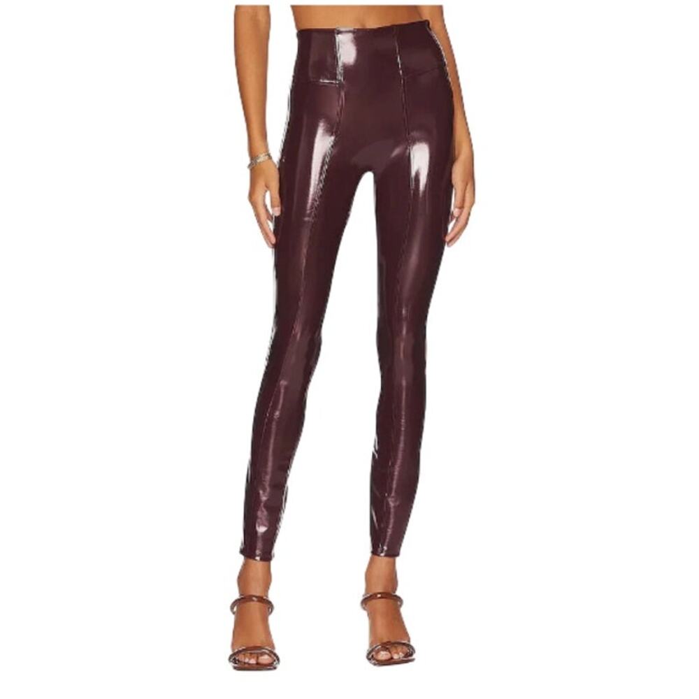 SPANX Faux Patent Leather Shape Leggings Sz M Black Classic Boho Party City Chic
